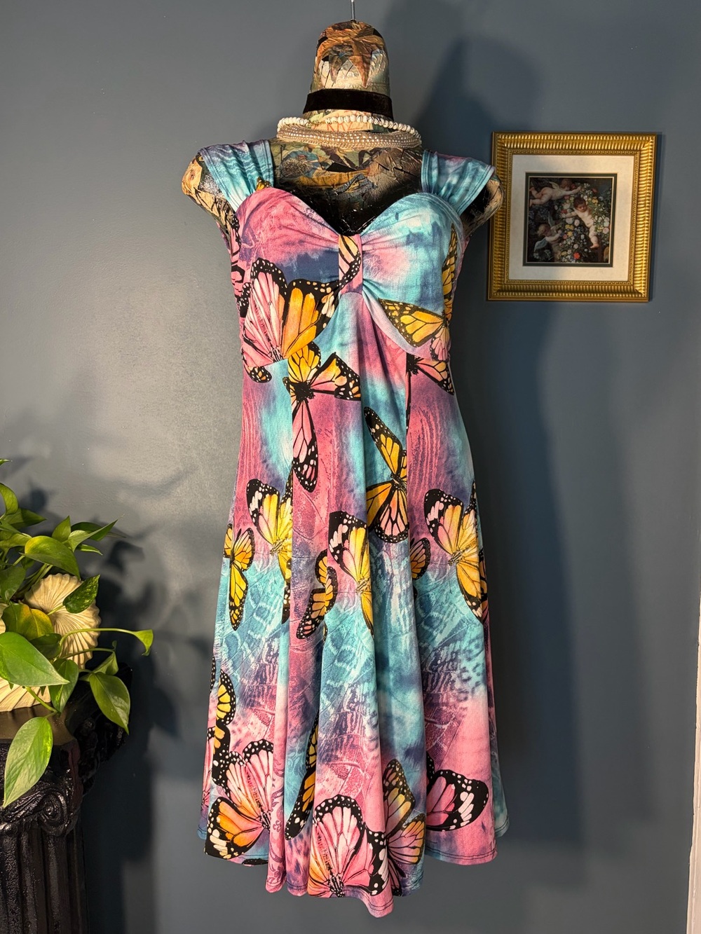 Pretty Woman cotton candy butterfly y2k   stretchy fit and flare a line dress